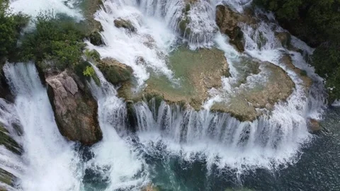 Close up aerial views of a powerful waterfall in Krka Croatia Stock Footage 327274959