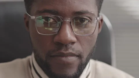 Close-Up of African-American Programmer in Eyeglasses Stock Footage 165218616