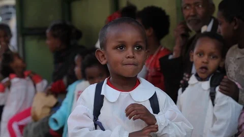 Close Up African Child Outside The School, Eritrea Stock Footage 92186000