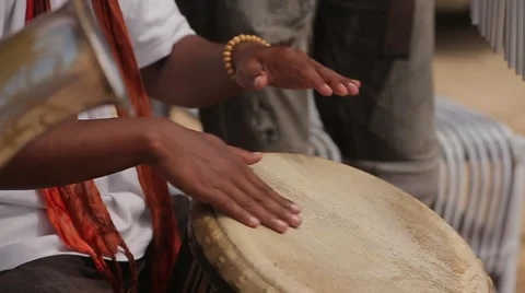 Close up of an African djembe drummer Stock Footage