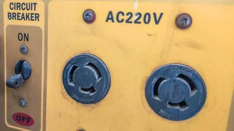 Close up of an aged diesel generator control panel with rust, peeling paint.. Stock-Fotos