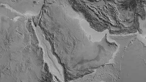Close-up of agrayscale map centered on Saudi Arabia Stock Illustration