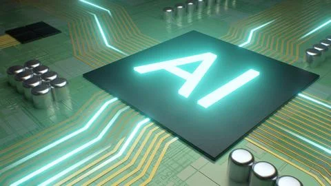 Close Up Of AI Computer Chip Circuit Board Training Neural Networks Stockillustratie