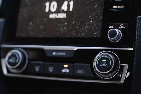 Close up of air conditioner button of modern car Stock Photos