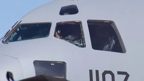 Close Up Air Force C-17 Cargo Plane Cockpit Stock Footage 72652918