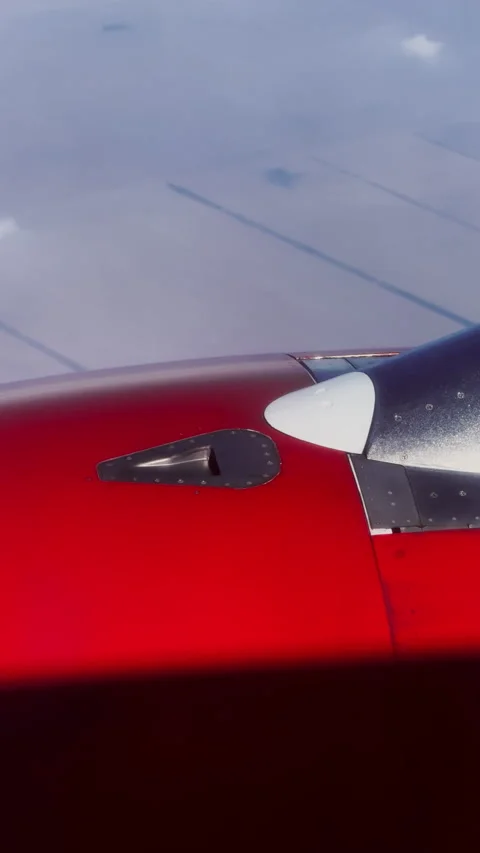 Close up of air intake of turbo engine of airplane flying above ground. Seam of Stock Footage 291174213