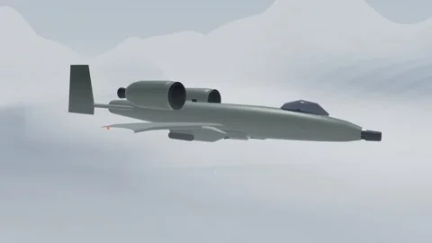 Close air support jet sweeping through a cloudy mountain valley Stock Footage 340874910