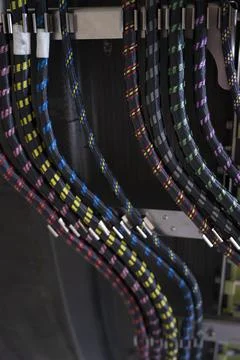 Close up on aircraft engine wire harnesses Stock Photos