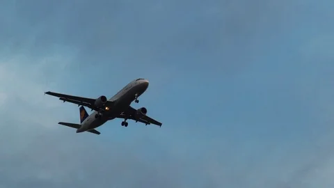 Close up of an airplane from below, at sunset Video stock 83012765