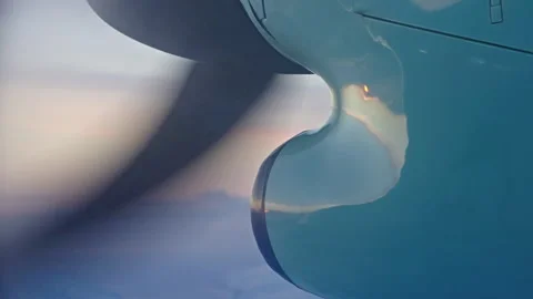 Close up of an airplane engine during flight Stock Footage 267803659