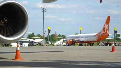 Close up of an airplane engine on service. Kyiv, Ukraine 20.09.2021 Video stock 170573586