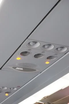 Close-Up of Airplane Overhead Panel Controls Stock Photos