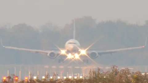 Close up of airplane touch down Stock Footage 84419830