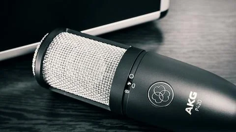 Close-up of an AKG condenser microphone Foto stock
