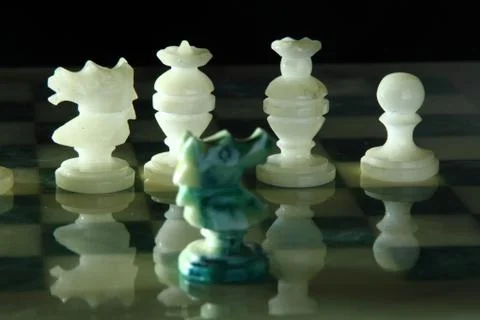 Close up alabaster chess w Stock Photos