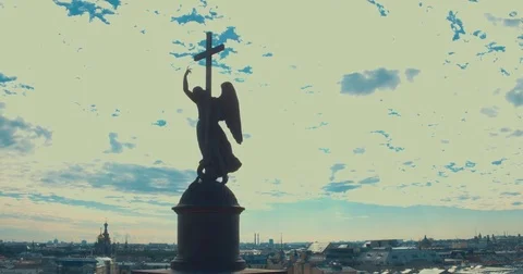 Close up of Alexander column, built between 1830 and 1834 on Palace Square, in 스톡 동영상 84373915