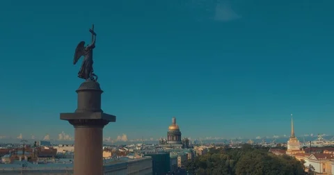 Close up of Alexander column, built between 1830 and 1834 on Palace Square, in 스톡 동영상 84374950