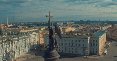 Close up of Alexander column, built between 1830 and 1834 on Palace Square, in 動画素材 84375374