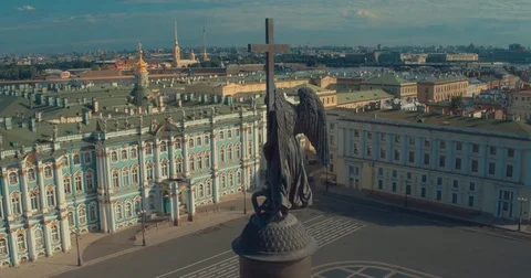 Close up of Alexander column, built between 1830 and 1834 on Palace Square, in 스톡 동영상 84375892