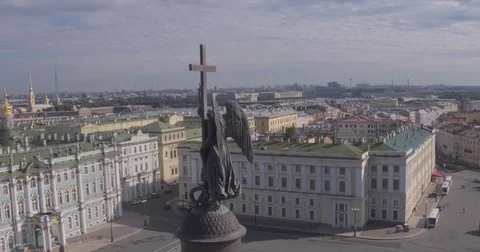 Close up of Alexander column, built between 1830 and 1834 on Palace Square, in 動画素材 84508775