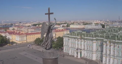 Close up of Alexander column, built between 1830 and 1834 on Palace Square, in 動画素材 84509044