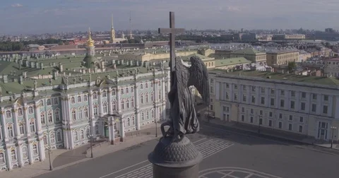 Close up of Alexander column, built between 1830 and 1834 on Palace Square, in 動画素材 84509078