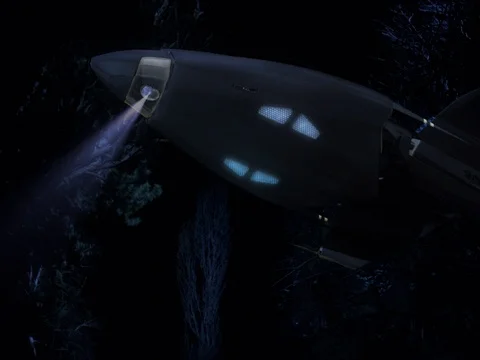 Close up of an Alien Aircraft, Landing in the Forest Stock Footage 71976380