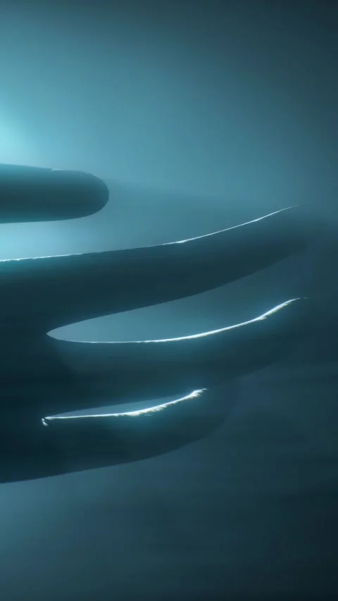 Close-up of an aliens hand in volumetric light. UFO futuristic concept. 3D Stock Footage 310963845