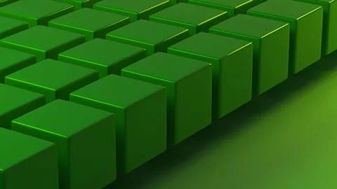 Close-up of aligned 3D green cubes with glossy reflections Stock Illustration