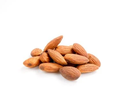 Close-up almonds nuts isolated on white background Stock Photos