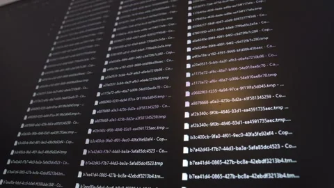 Close Up of Alphanumeric Data Scrolling on Screen Stock Footage 341834213