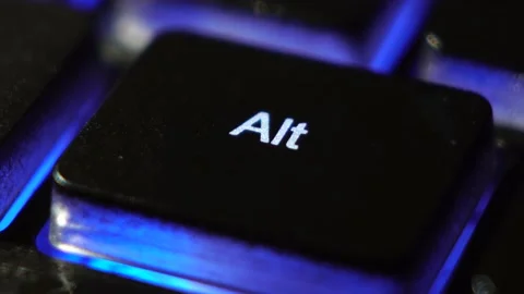 Close-up Alt button macro shooting the led light blue and red buttons keyboard Stock Footage 130205207