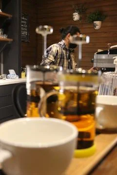 Close-up of amber-colored cold brew coffee in multiple glass Stock Photos