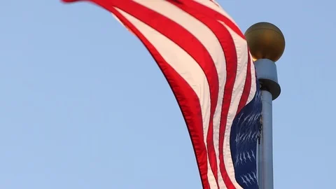 Close Up American Flag on Pole - Slow Motion Stock Footage 117883609