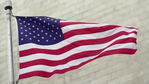 Close Up of the American Flag in Slow Motion, Washington Monument, DC, 240 FPS Video stock 71661592