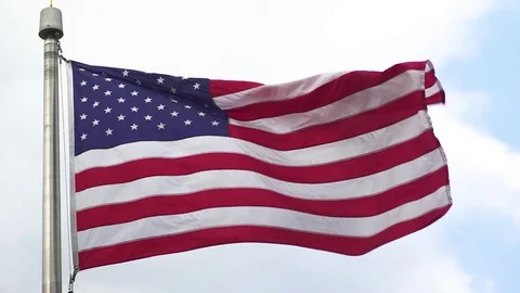 Close Up of the American Flag in Slow Motion, 240 FPS, Clouds Stock Footage 74400625