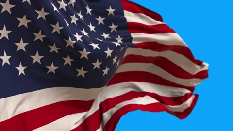 Close up of an American flag. The US flag flutters in the wind. Stock Footage 157155089