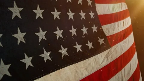 Close up of American Flag Waving. USA Banner Flaping in Wind. Stock Footage