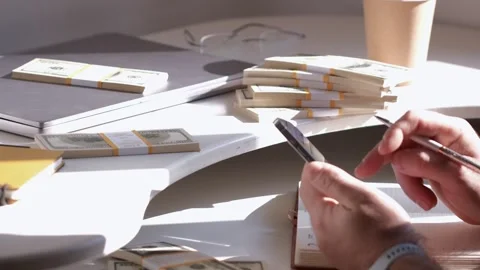 Close-up of American US dollars in hands, counting money. Business person Stock Footage 252931845