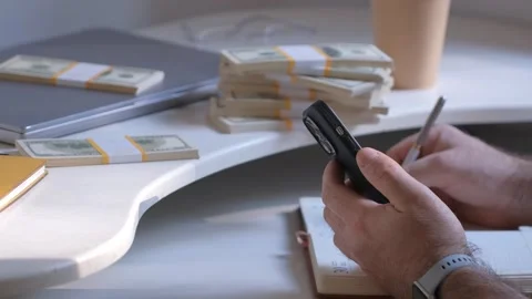 Close-up of American US dollars in hands, counting money. Business person Stock-Footage 253617649
