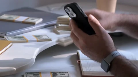 Close-up of American US dollars in hands, counting money. Business person Video stock 253617959