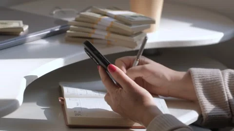 Close-up of American US dollars in hands, counting money. Business person Stock Footage 253618271