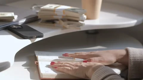 Close-up of American US dollars in hands, counting money. Business person Stock Footage 278023833