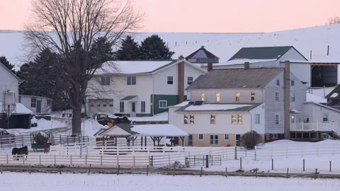 Close up of Amish farm at sunset. Stock Footage 170581577