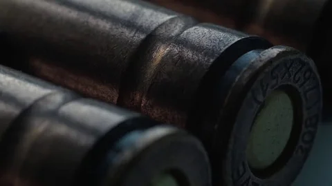 Close-up, the ammo for the sniper rifle Stock Footage 69119571
