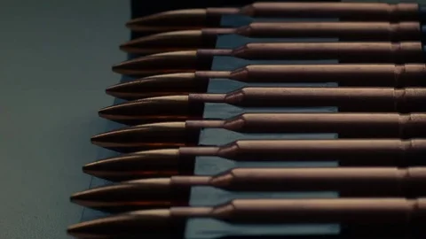 Close-up. Ammunition for the rifle. Stock Footage 69119576