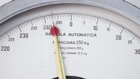 Close up of a analog weight scale. Stock Footage 145911383