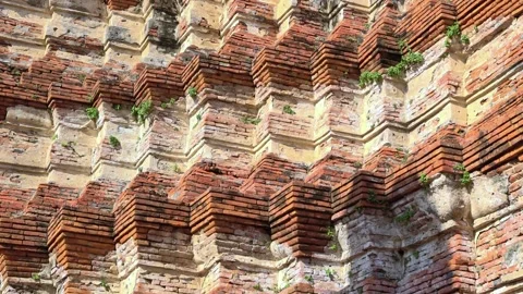 Close-up of ancient brick wall in Ayutthaya, Thailand. Stock Footage 306920026