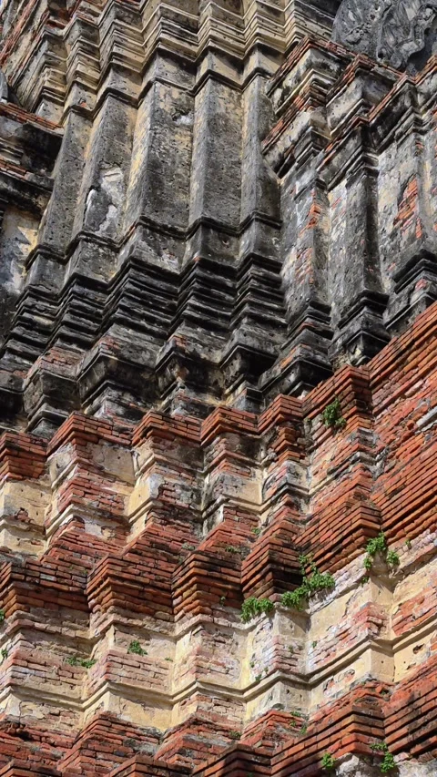 Close-up of ancient brick wall in Ayutthaya, Thailand. Stock Footage 307181355