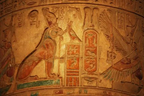 Close-up of an ancient column in Temple of Kom Ombo, Egypt Stock Photos